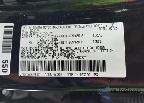 2025 Toyota Tacoma Trd Sport 2Wd from USA, damaged, VIN 3TMKB5FN3SM031763